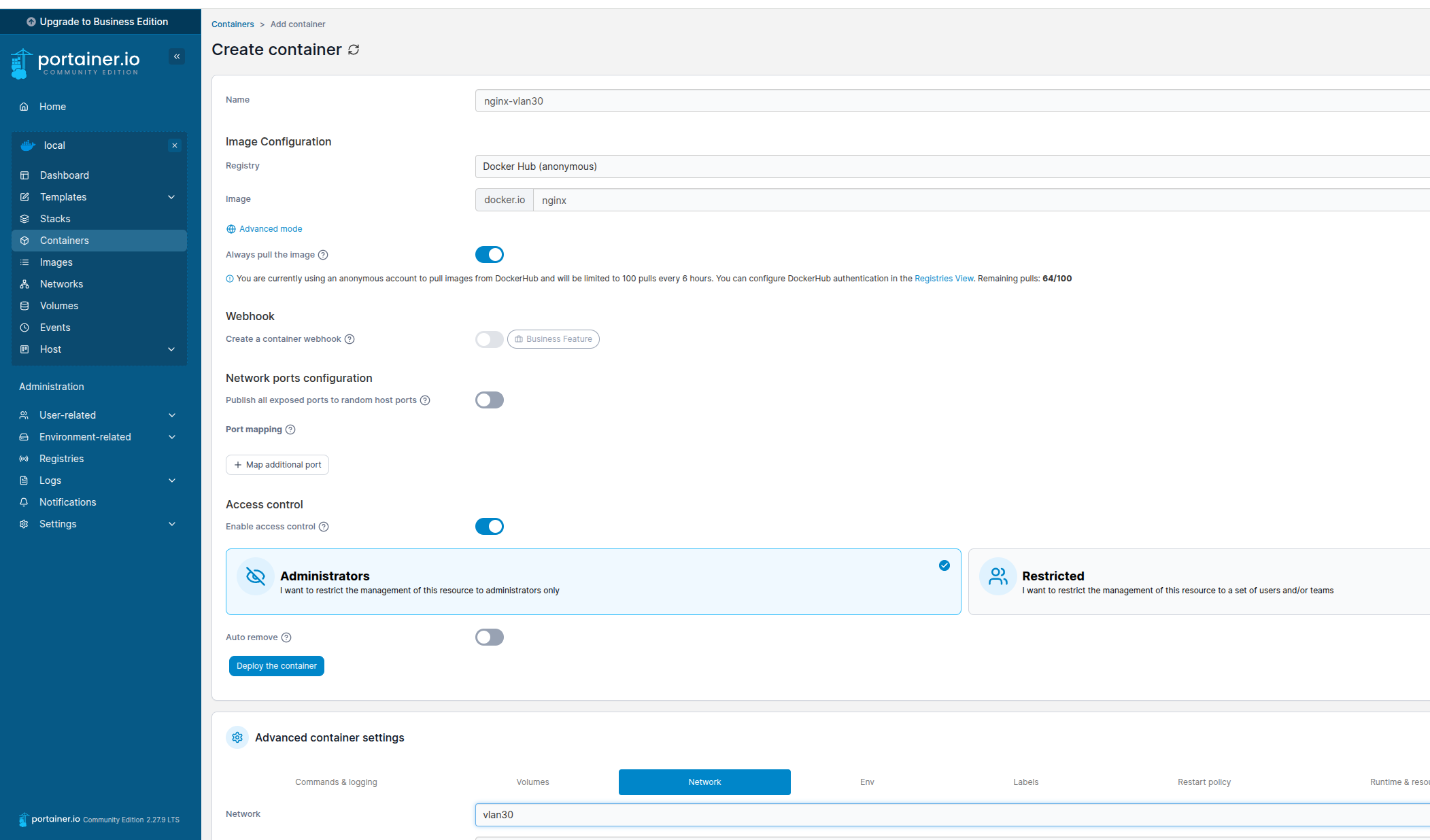 32 Creating another containder to be under vlan30